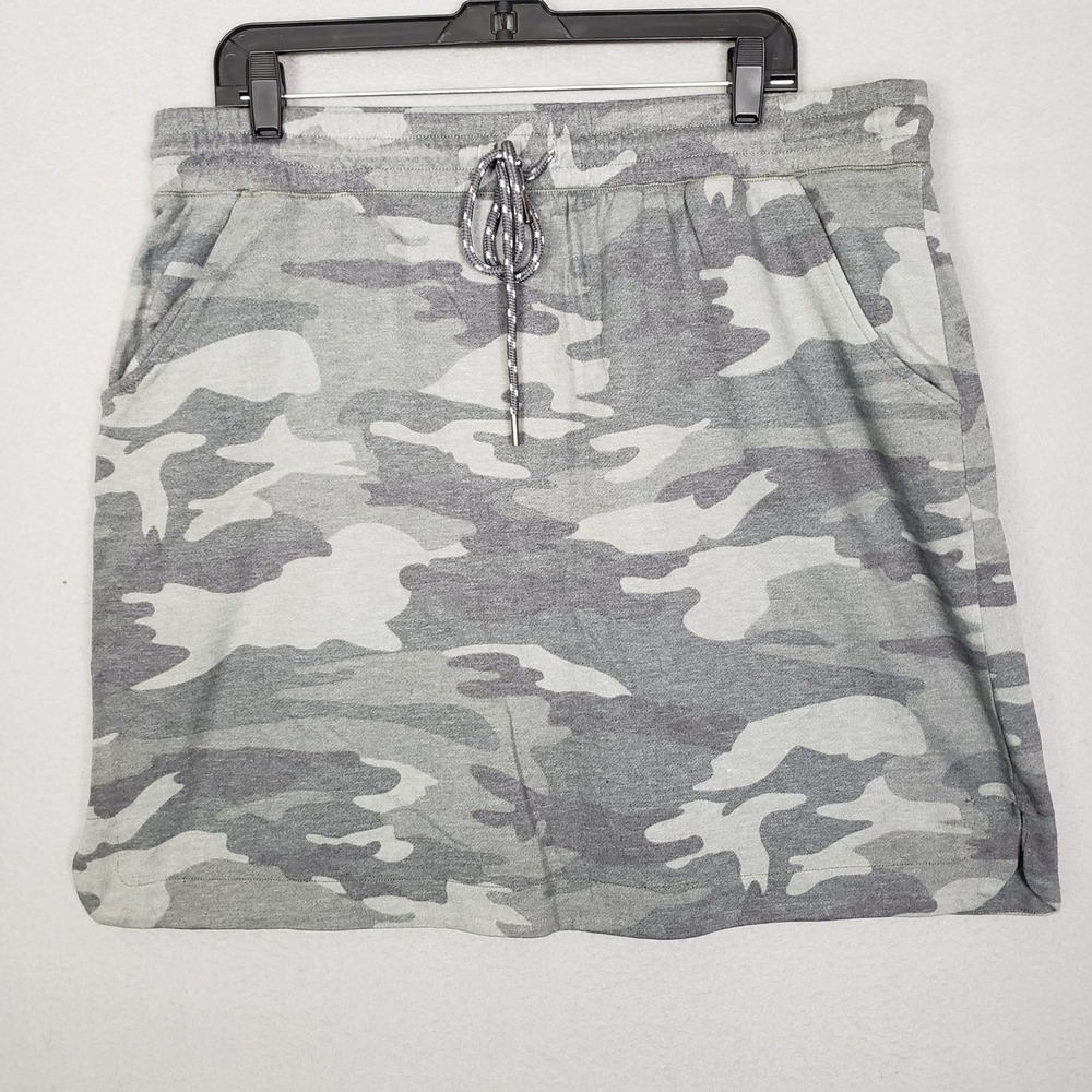 Maurices Size XL Drawstring Waist Mini‎ Skirt Gray Camo Casual Soft Lounge Soft